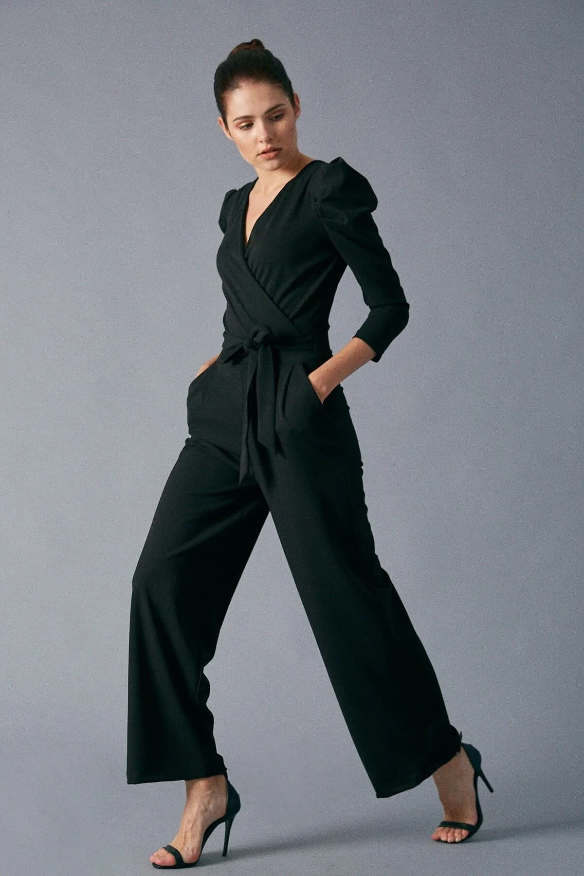 16123 Black Puff Sleeve Jumpsuit