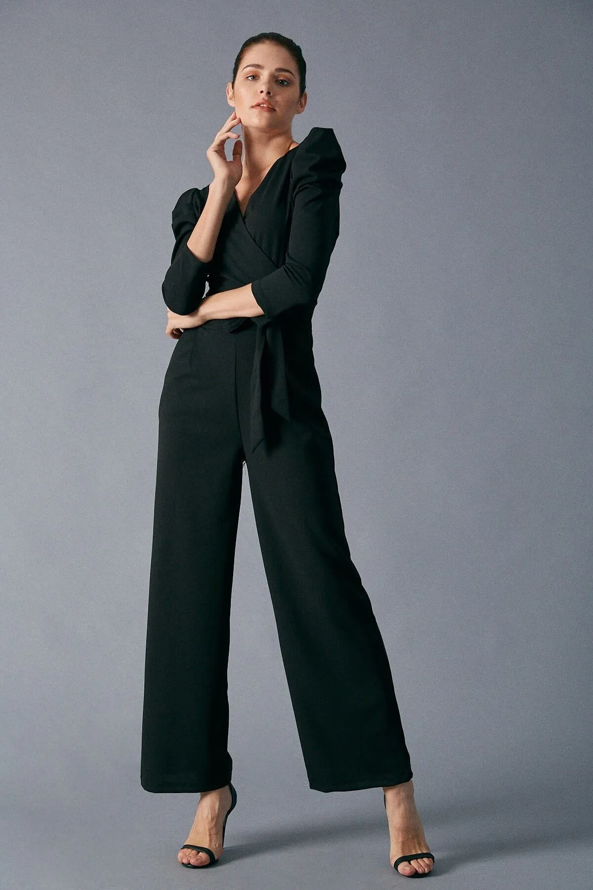 16123 Black Puff Sleeve Jumpsuit