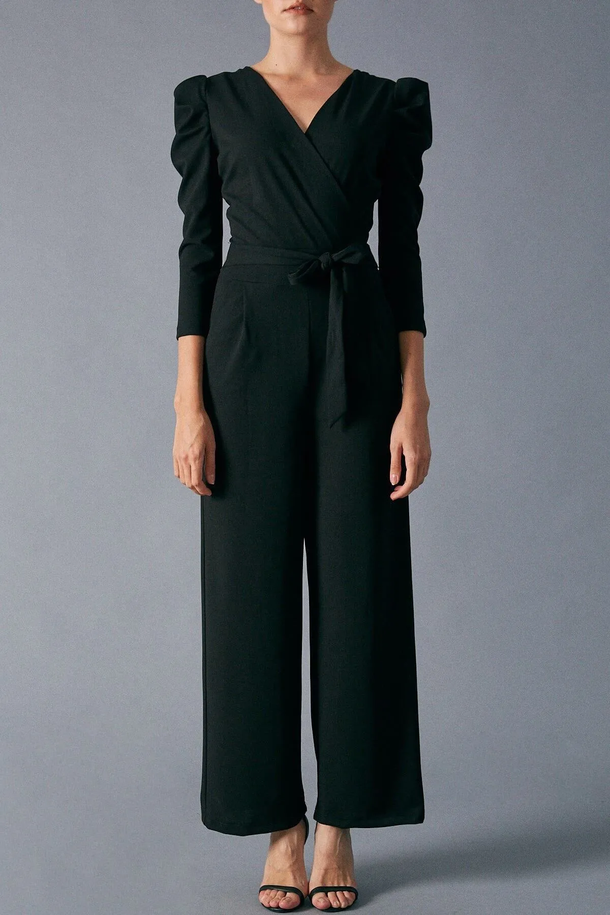 16123 Black Puff Sleeve Jumpsuit