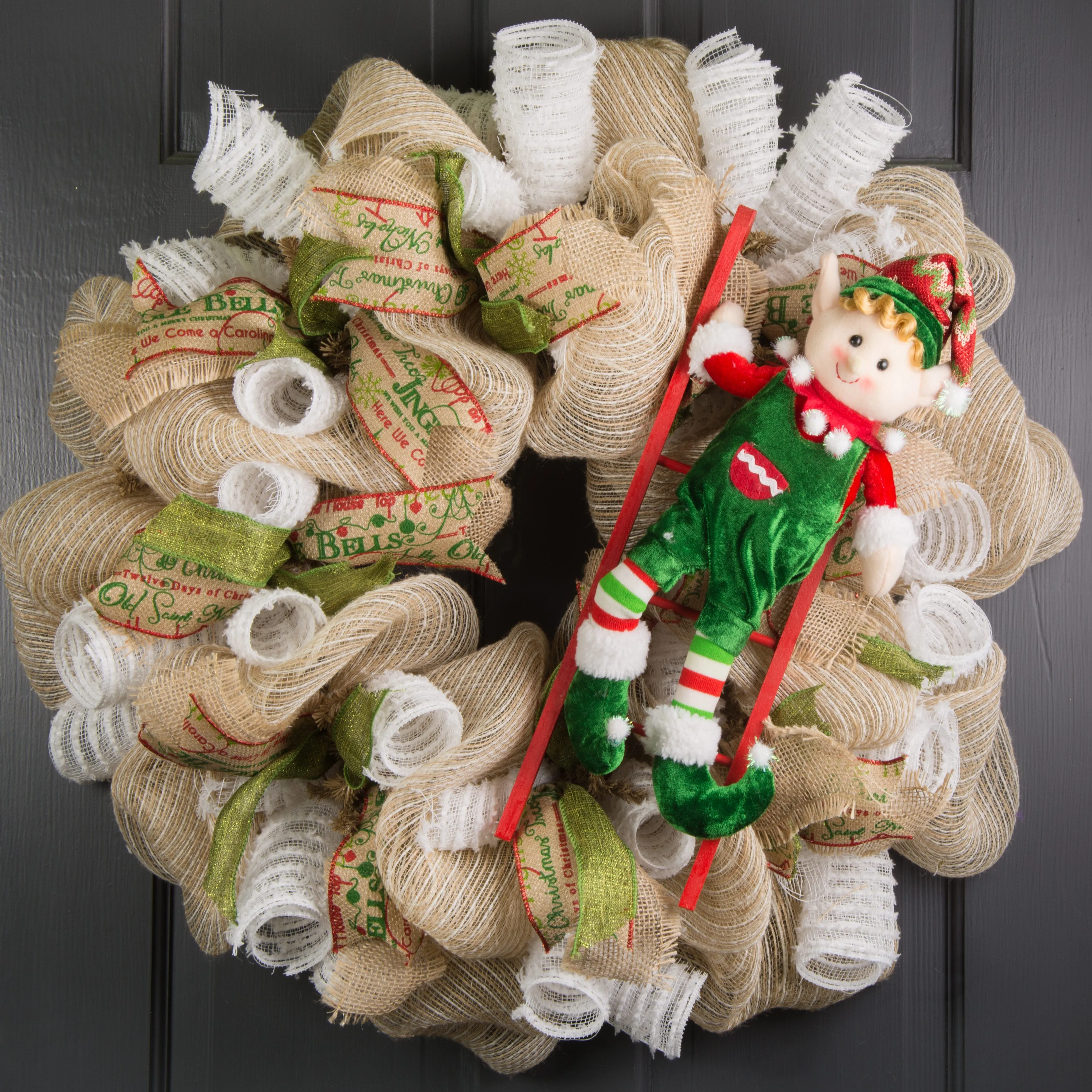 16" Holiday Elf On Ladder: Green