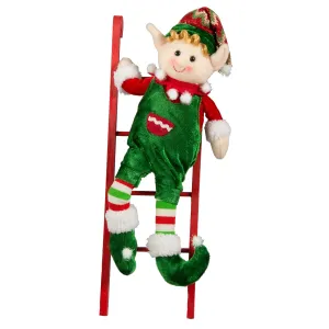 16" Holiday Elf On Ladder: Green
