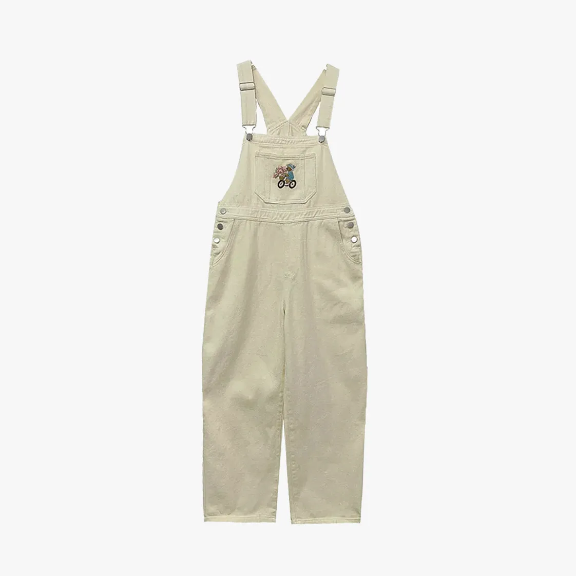 Bear Embroidered Denim Overalls