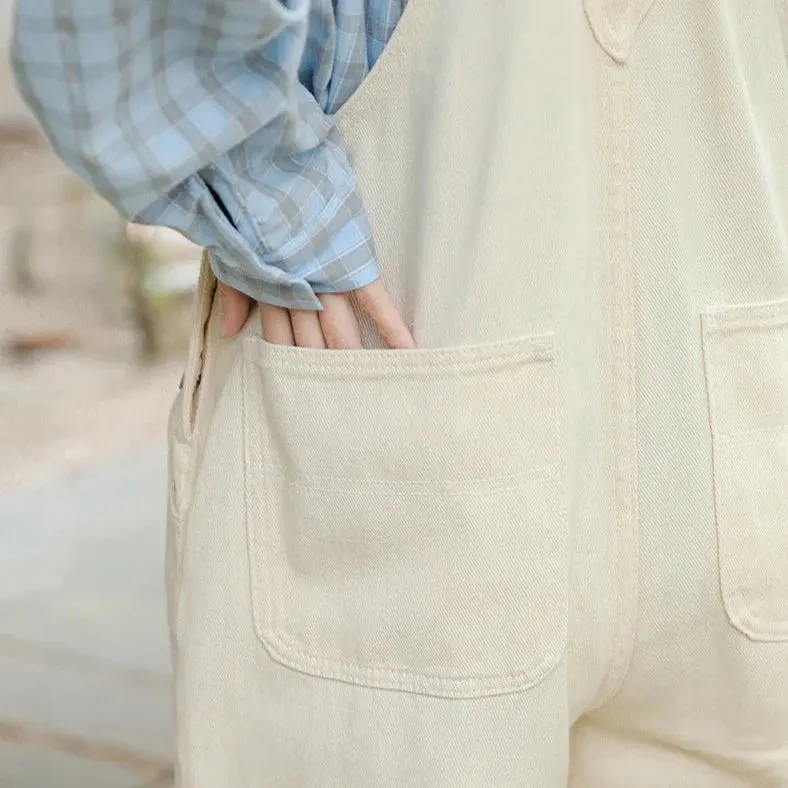Bear Embroidered Denim Overalls