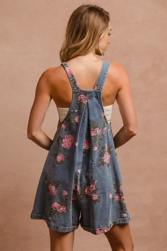 BiBi Flower Printed Denim Overalls
