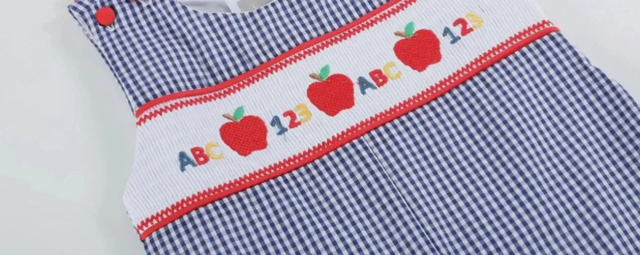 Blue Gingham 123 ABC School Smocked Overalls