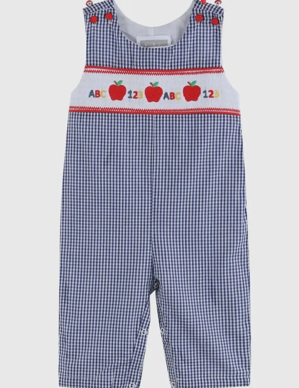Blue Gingham 123 ABC School Smocked Overalls