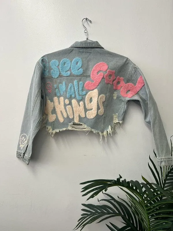 Blue See Good In All Things Crop Denim Jacket