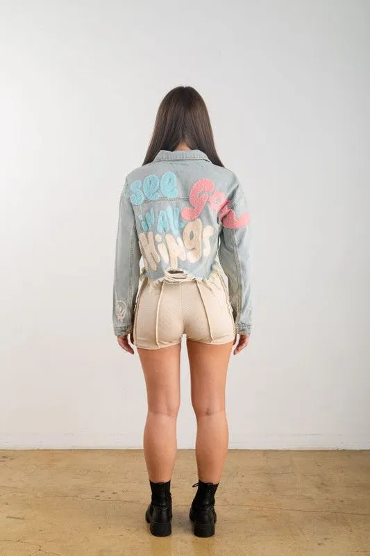 Blue See Good In All Things Crop Denim Jacket