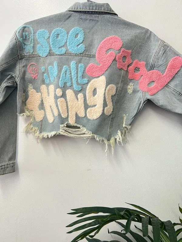 Blue See Good In All Things Crop Denim Jacket