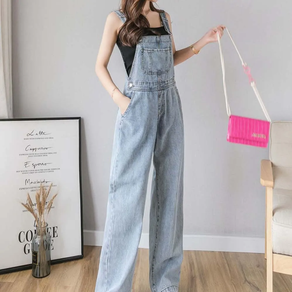 Blue Solid Denim Overalls