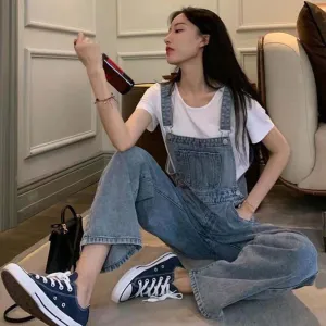 Blue Solid Denim Overalls