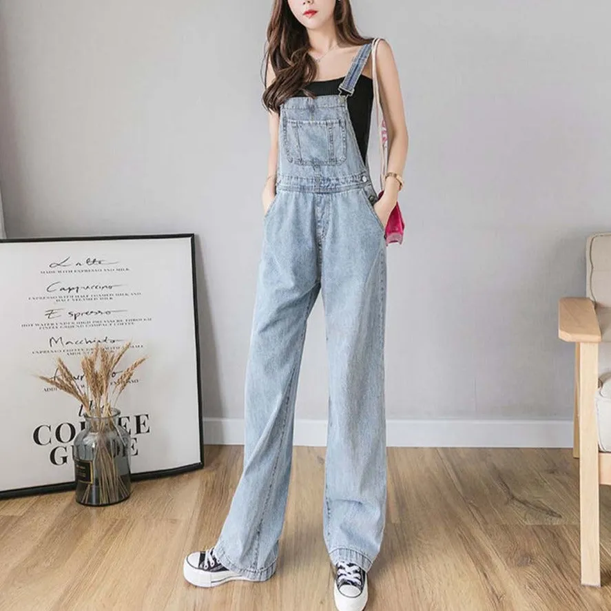 Blue Solid Denim Overalls