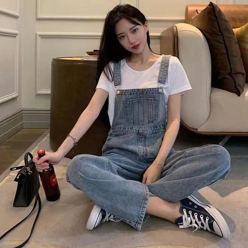 Blue Solid Denim Overalls