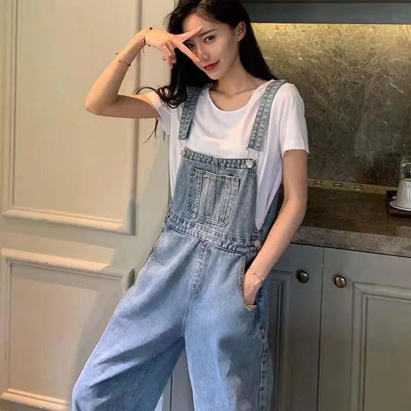 Blue Solid Denim Overalls