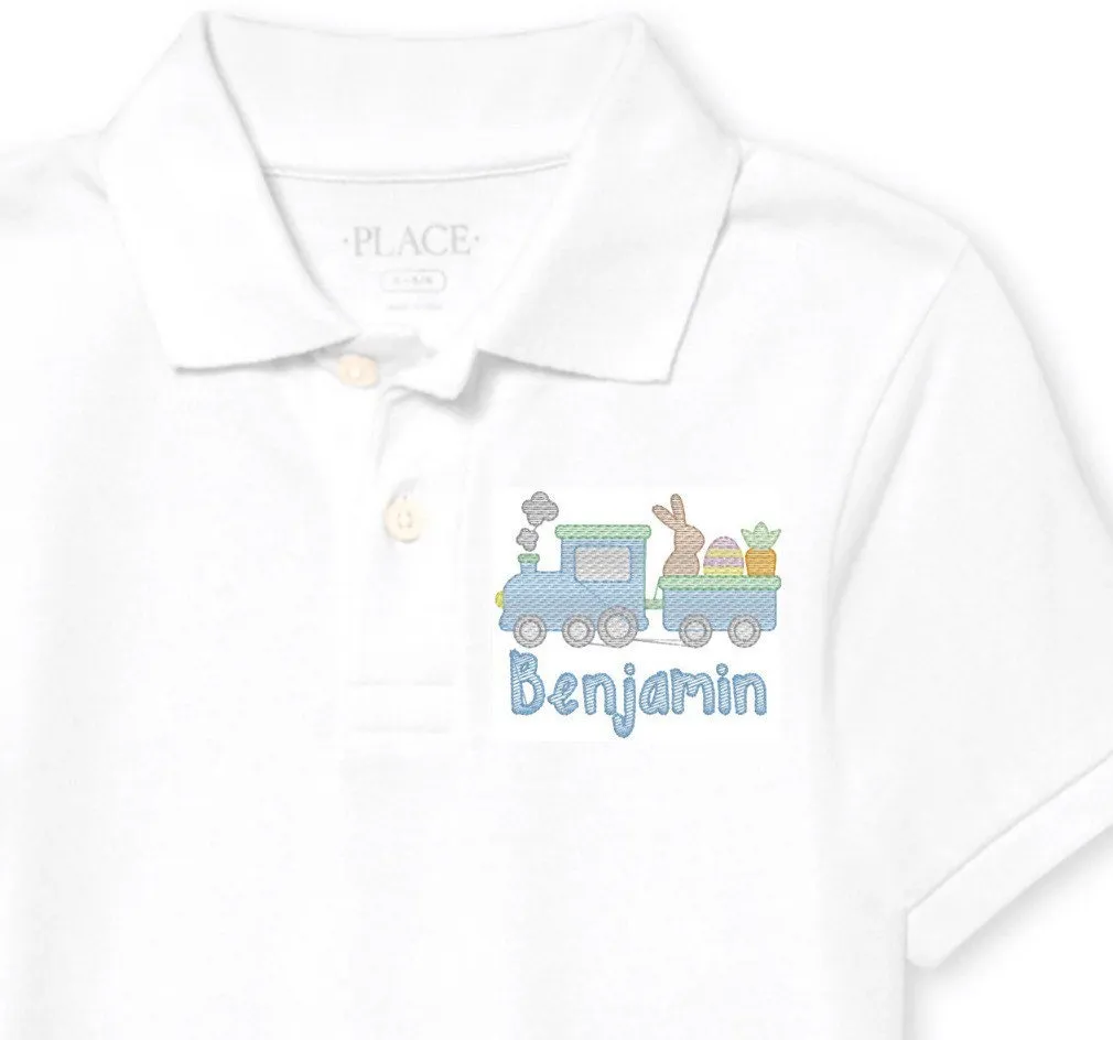 Boys Easter Train Monogram Polo Design