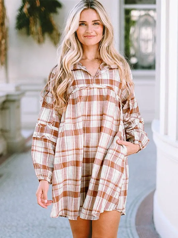 Brown and Beige Check Dress