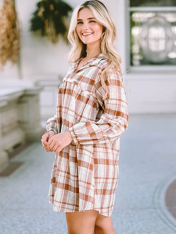 Brown and Beige Check Dress