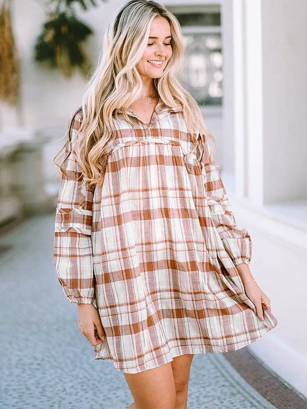Brown and Beige Check Dress