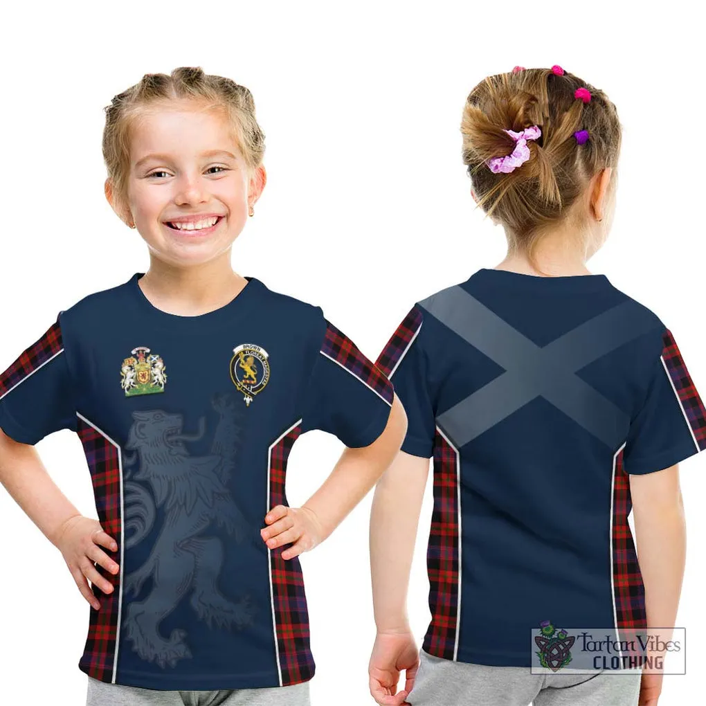 Brown (Broun) Tartan Kid T-Shirt with Family Crest and Lion Rampant Vibes Sport Style