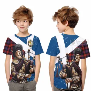 Brown (Broun) Tartan Kid T-Shirt with Family Crest Scottish Bagpiper Vibes