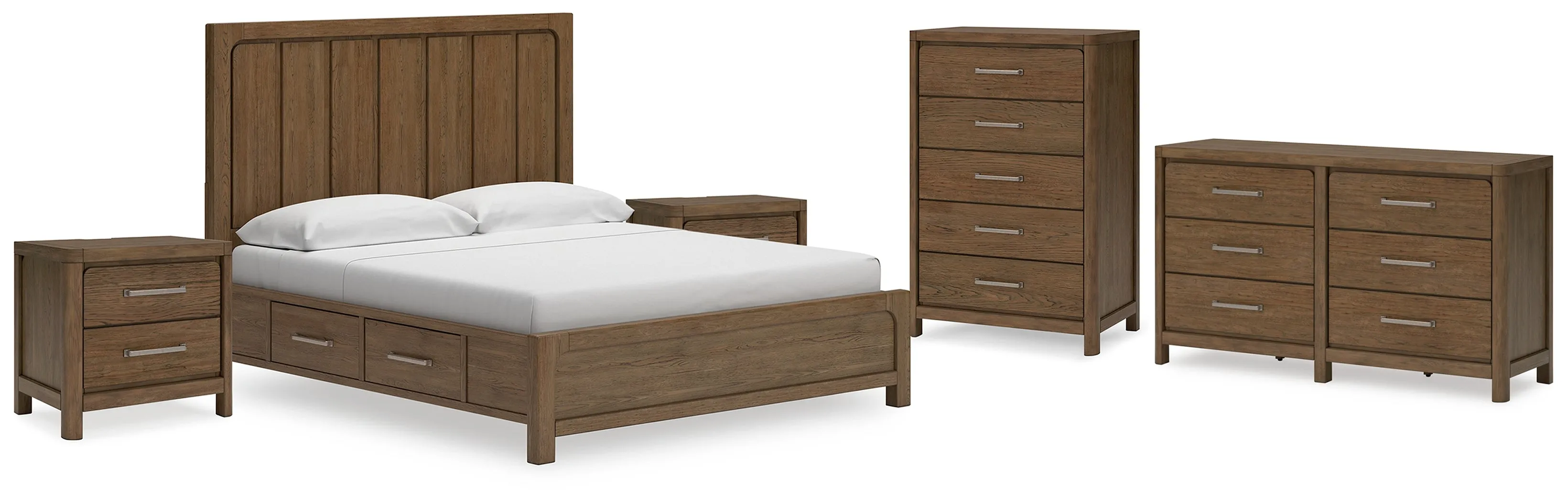 Cabalynn California King Panel Bed with Dresser, Chest and Nightstand in Light Brown