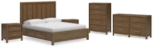 Cabalynn California King Panel Bed with Dresser, Chest and Nightstand in Light Brown