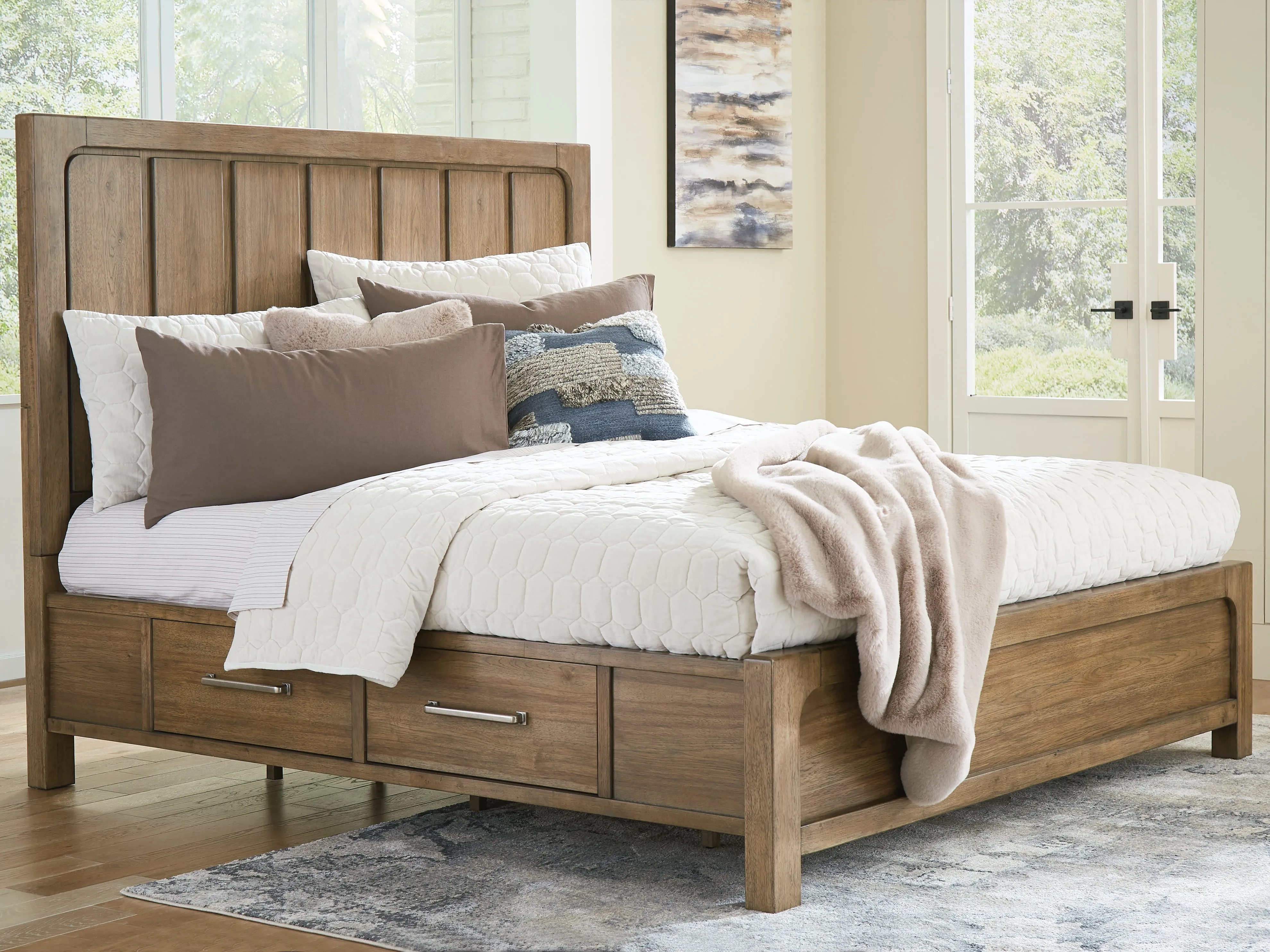 Cabalynn California King Panel Bed with Dresser, Chest and Nightstand in Light Brown