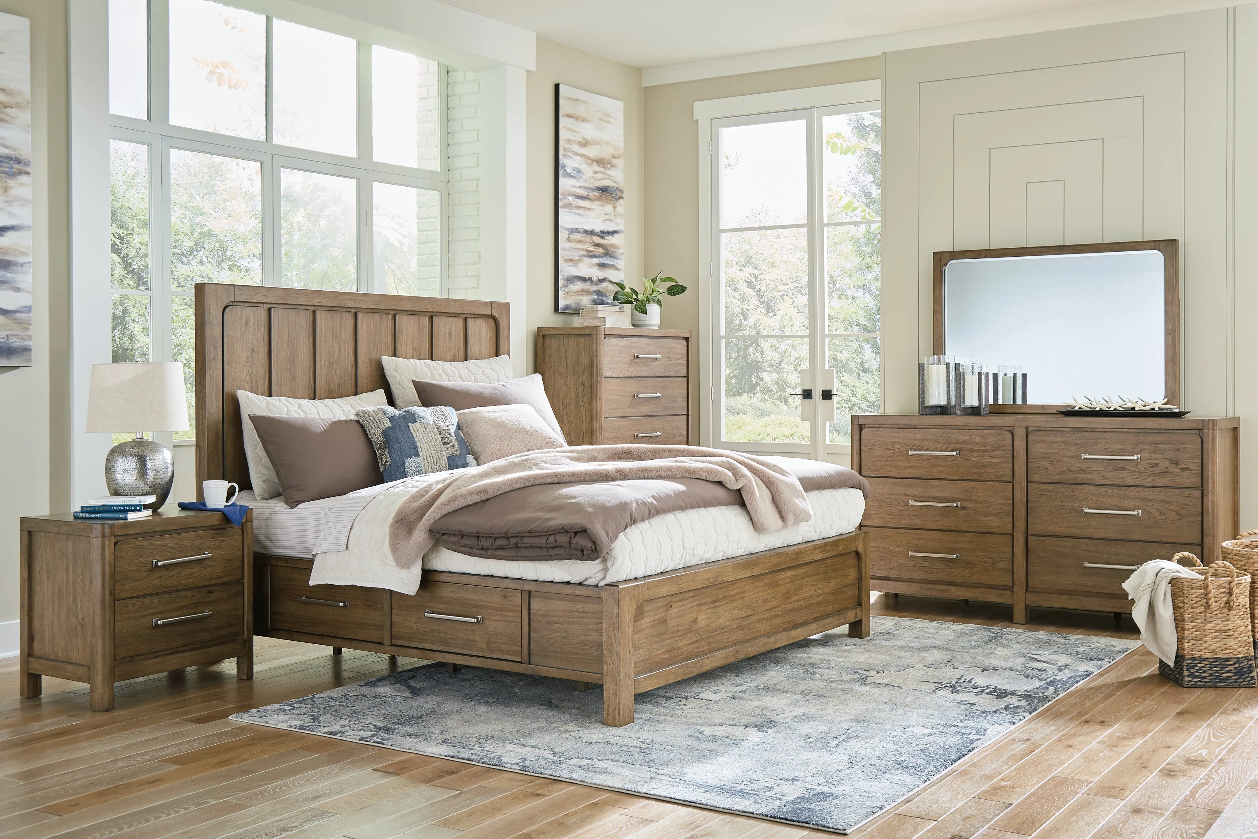 Cabalynn California King Panel Bed with Dresser, Chest and Nightstand in Light Brown