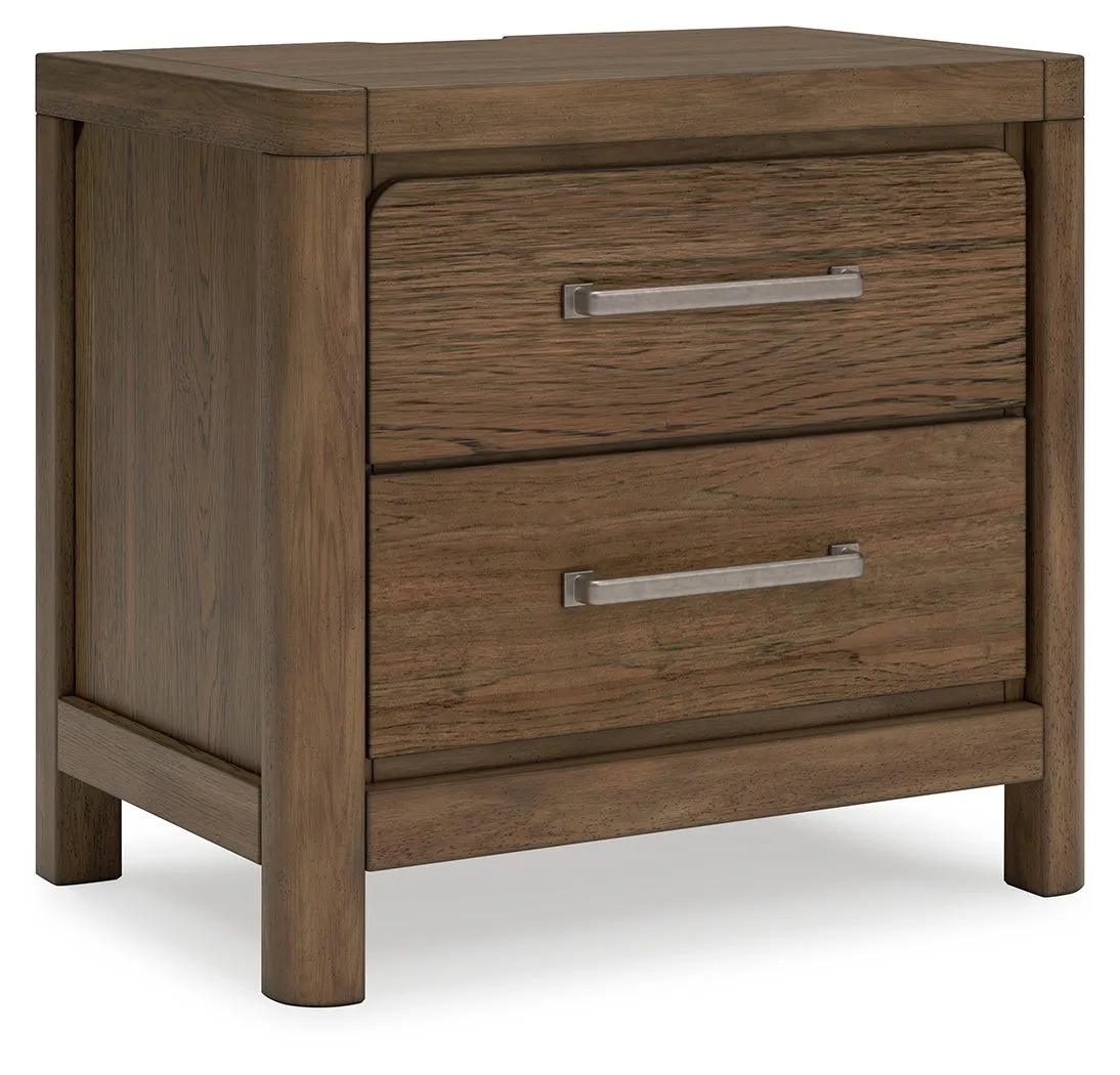 Cabalynn California King Panel Bed with Storage with Mirrored Dresser and 2 Nightstands in Light Brown