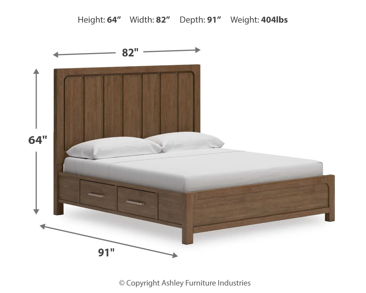 Cabalynn California King Panel Bed with Storage with Mirrored Dresser and 2 Nightstands in Light Brown