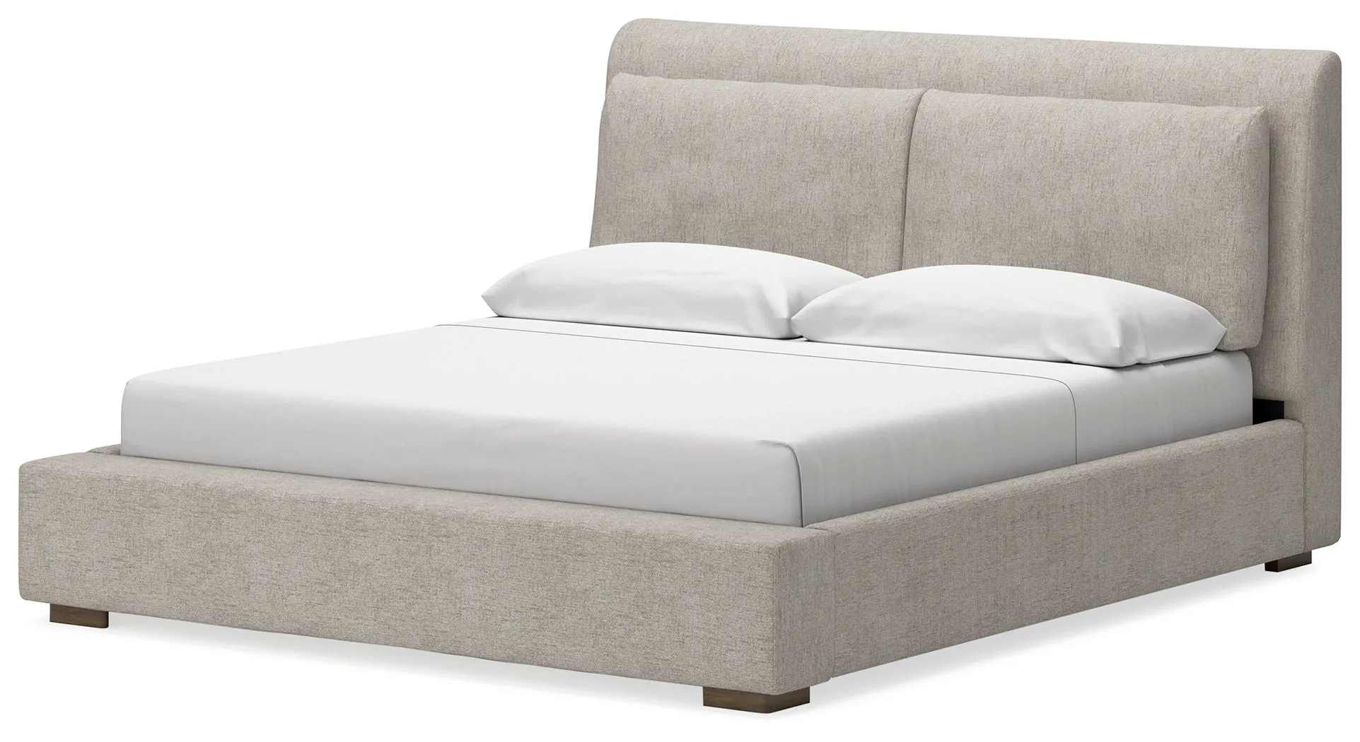 Cabalynn California King Upholstered Bed with Chest and Nightstand in Light Brown