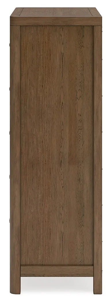 Cabalynn King Panel Bed with Storage with Mirrored Dresser and Chest in Light Brown