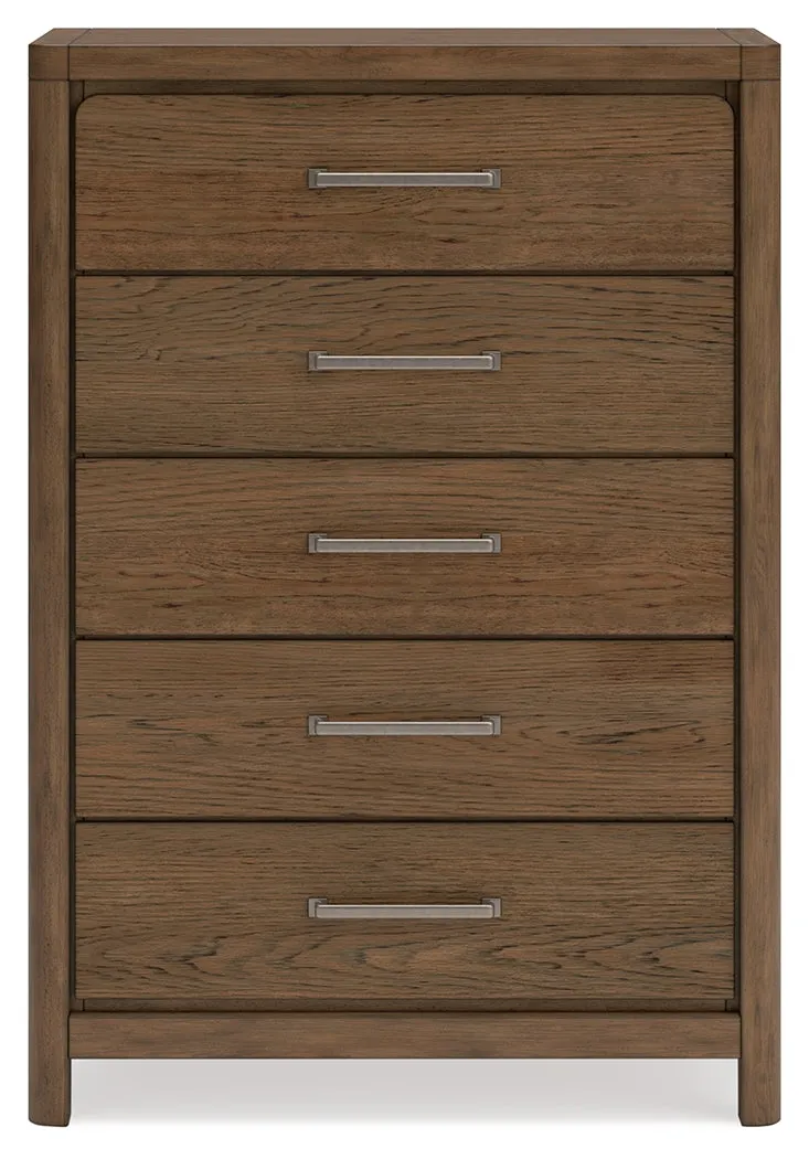 Cabalynn King Panel Bed with Storage with Mirrored Dresser and Chest in Light Brown