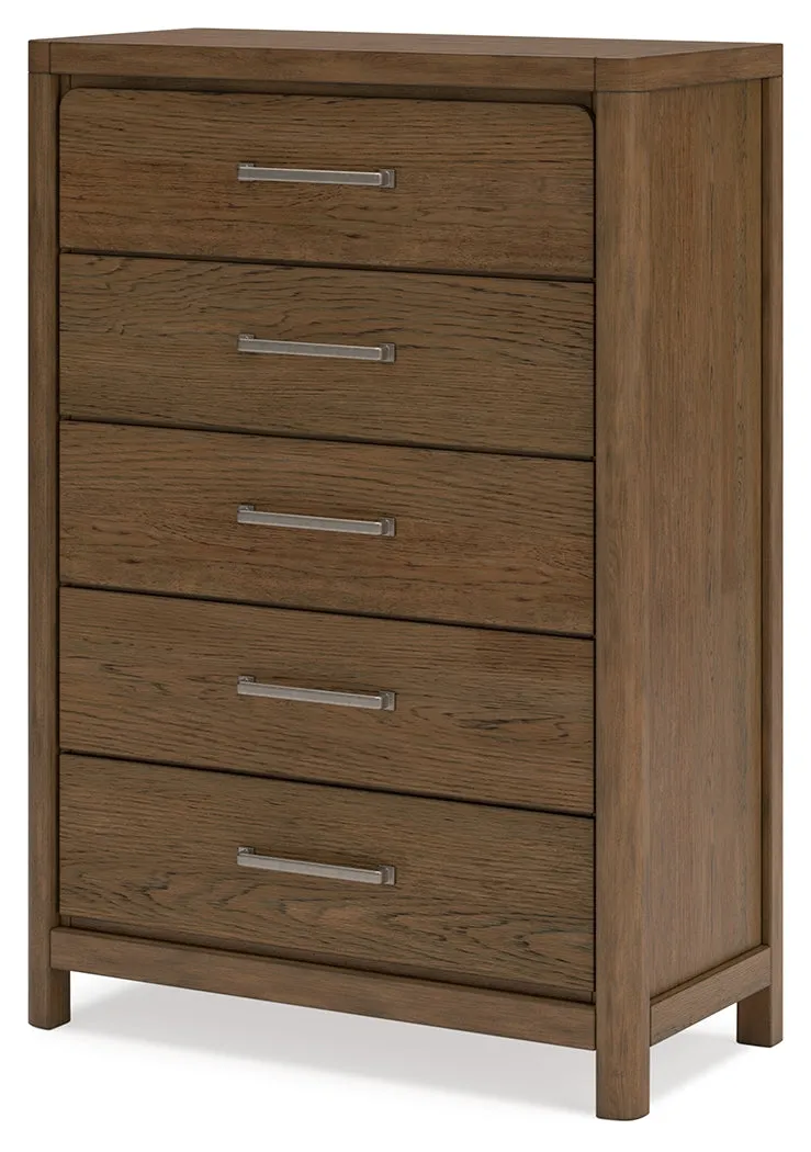 Cabalynn King Panel Bed with Storage with Mirrored Dresser and Chest in Light Brown