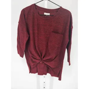 Coco   Jaimeson Womens Sz S Short Sleeve Tie Front Blouse Burgundy Red