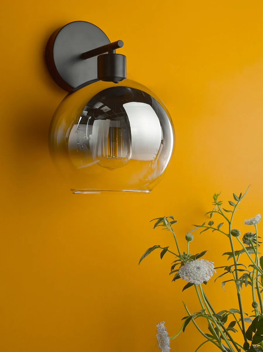 Dar Lycia Wall Light Matt Black and Smoked Ombre Glass