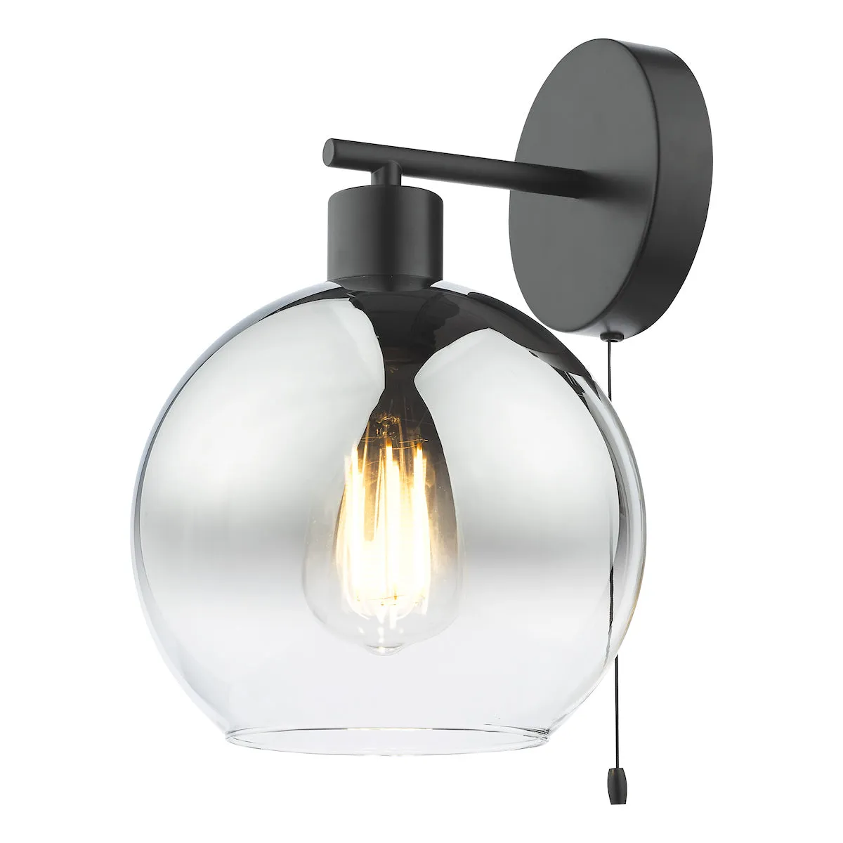Dar Lycia Wall Light Matt Black and Smoked Ombre Glass