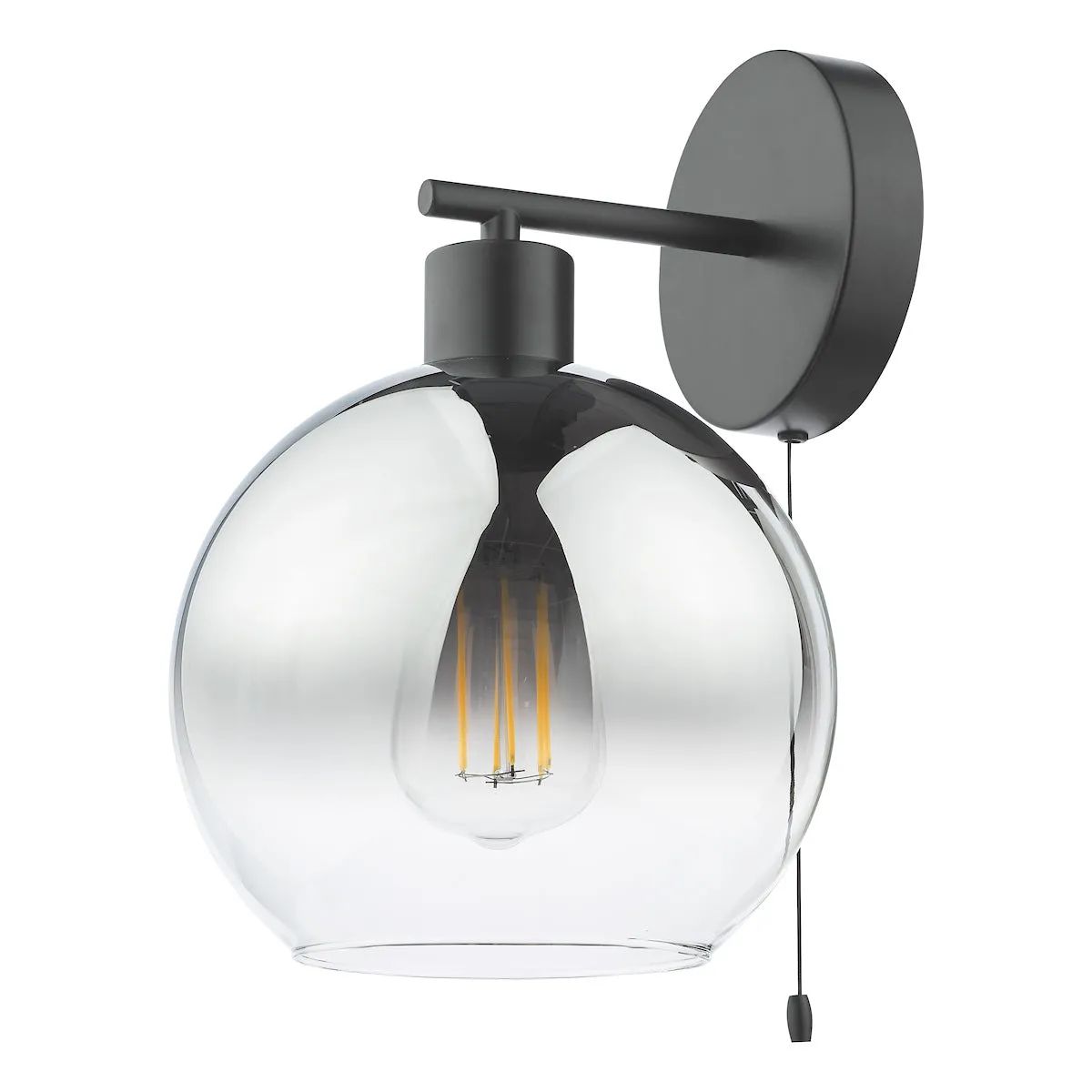 Dar Lycia Wall Light Matt Black and Smoked Ombre Glass