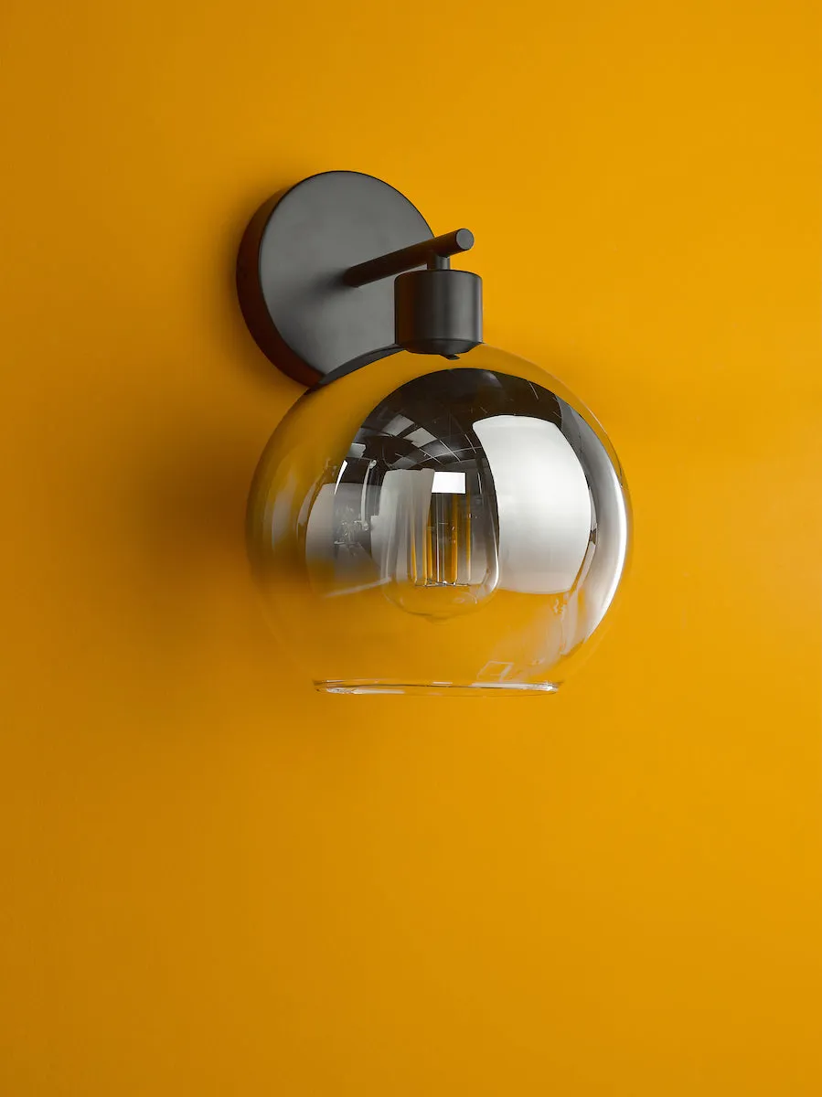 Dar Lycia Wall Light Matt Black and Smoked Ombre Glass