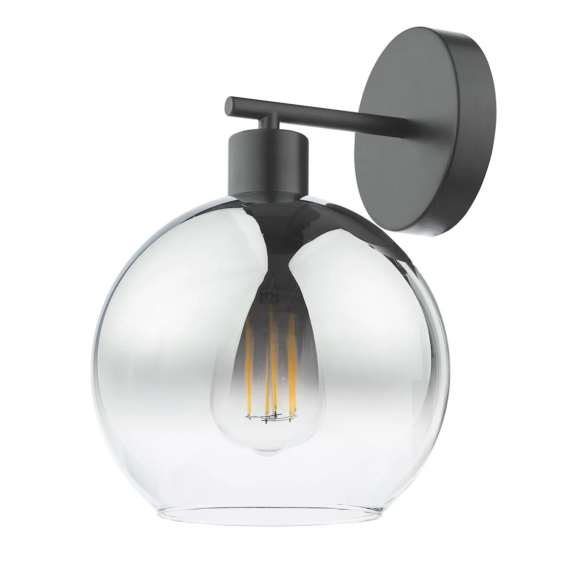 Dar Lycia Wall Light Matt Black and Smoked Ombre Glass