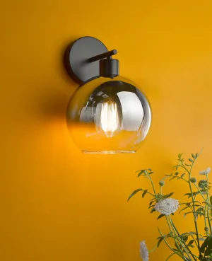 Dar Lycia Wall Light Matt Black and Smoked Ombre Glass