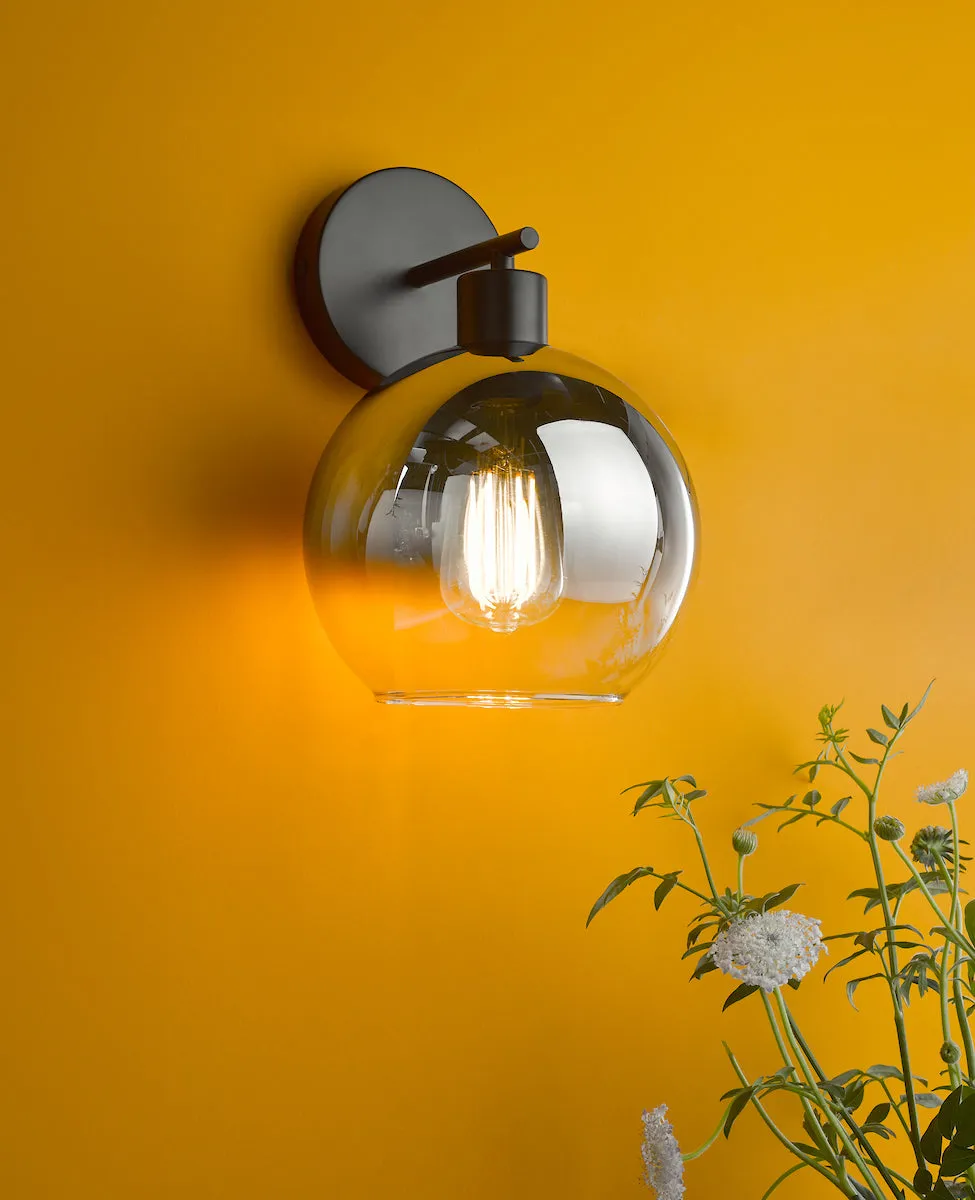 Dar Lycia Wall Light Matt Black and Smoked Ombre Glass