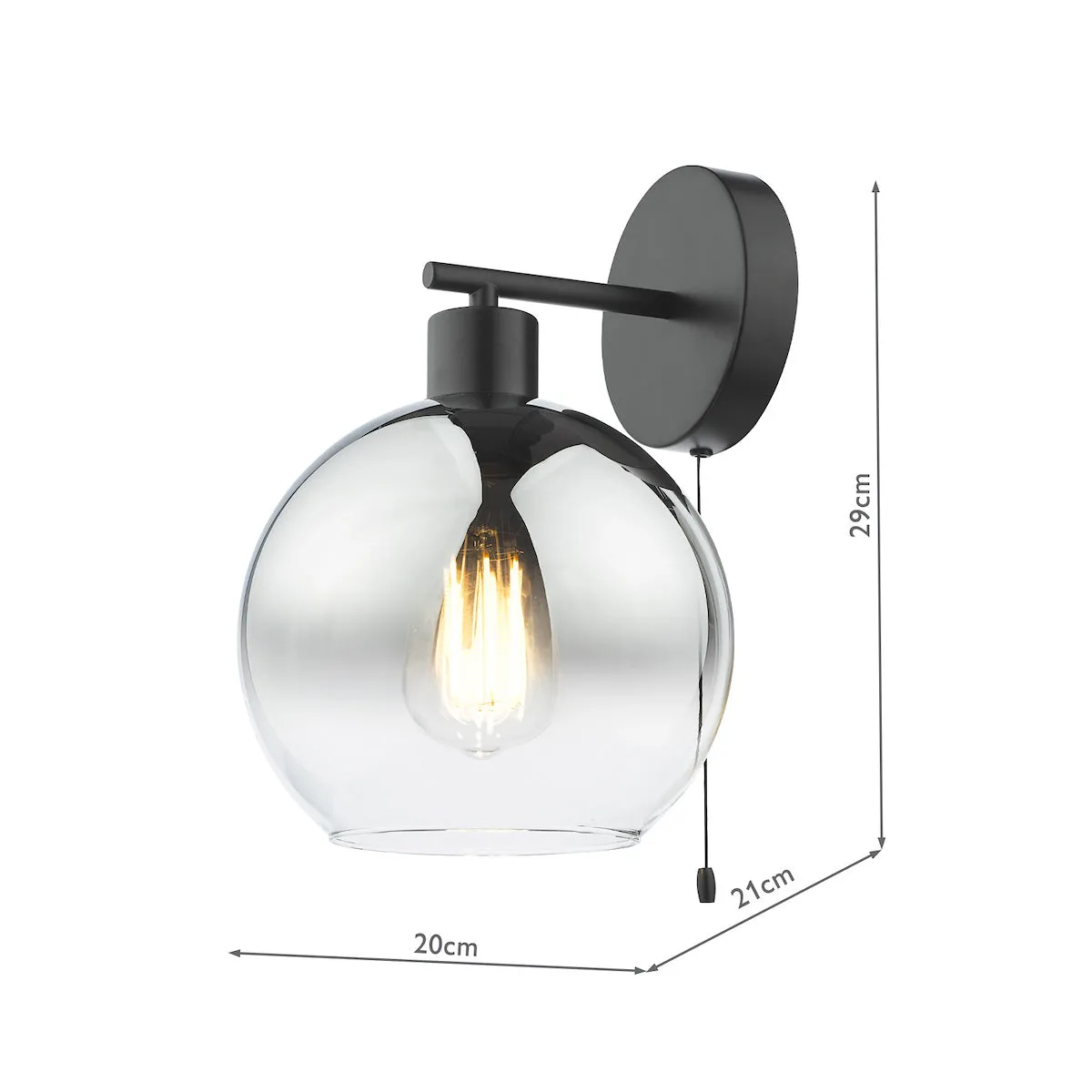 Dar Lycia Wall Light Matt Black and Smoked Ombre Glass