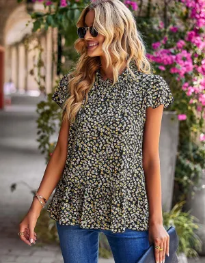 Disty Floral Round Neck Short Sleeve Slim Shirt