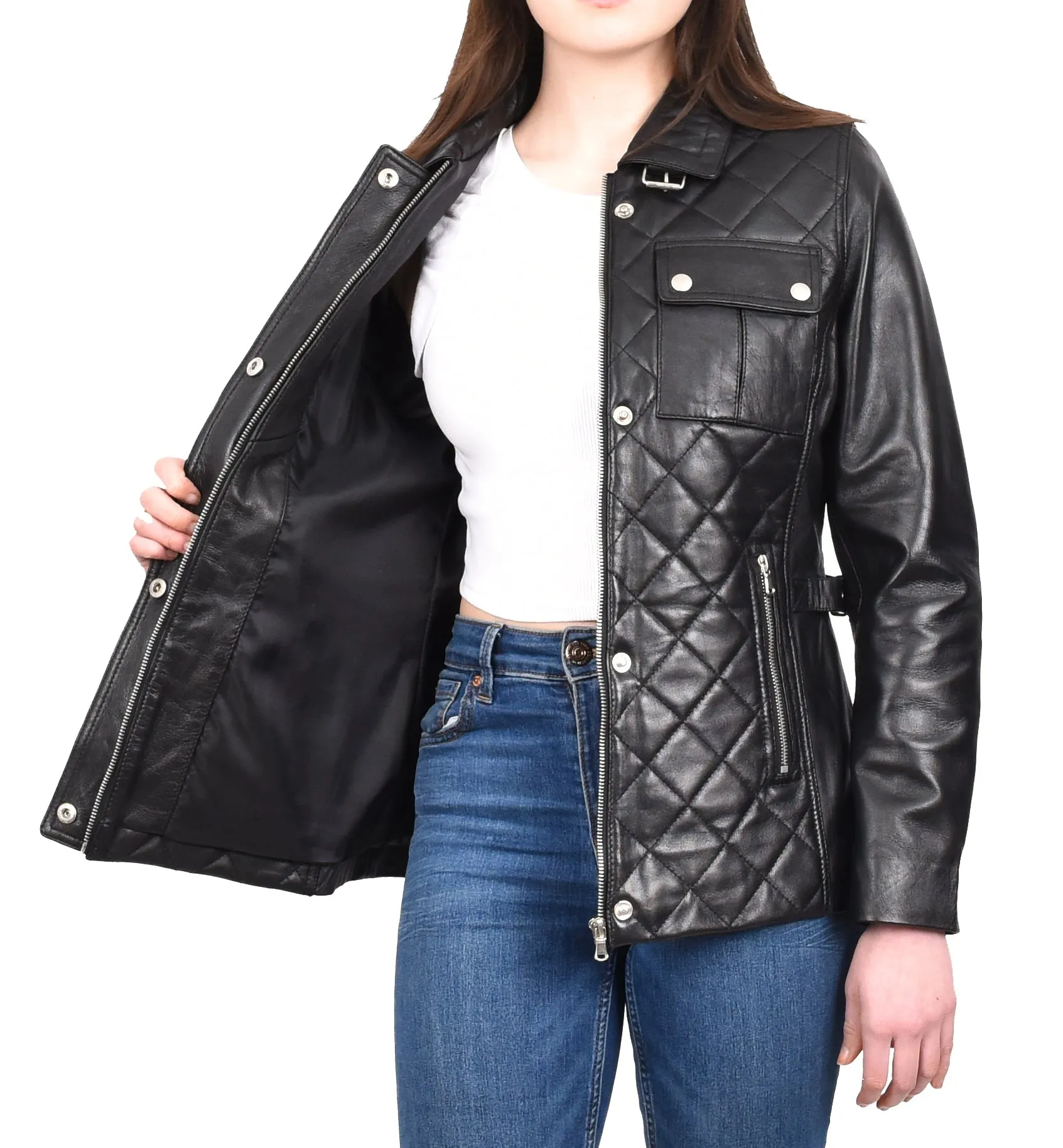 DR565 Women's Quilted Modern Leather Jacket Black