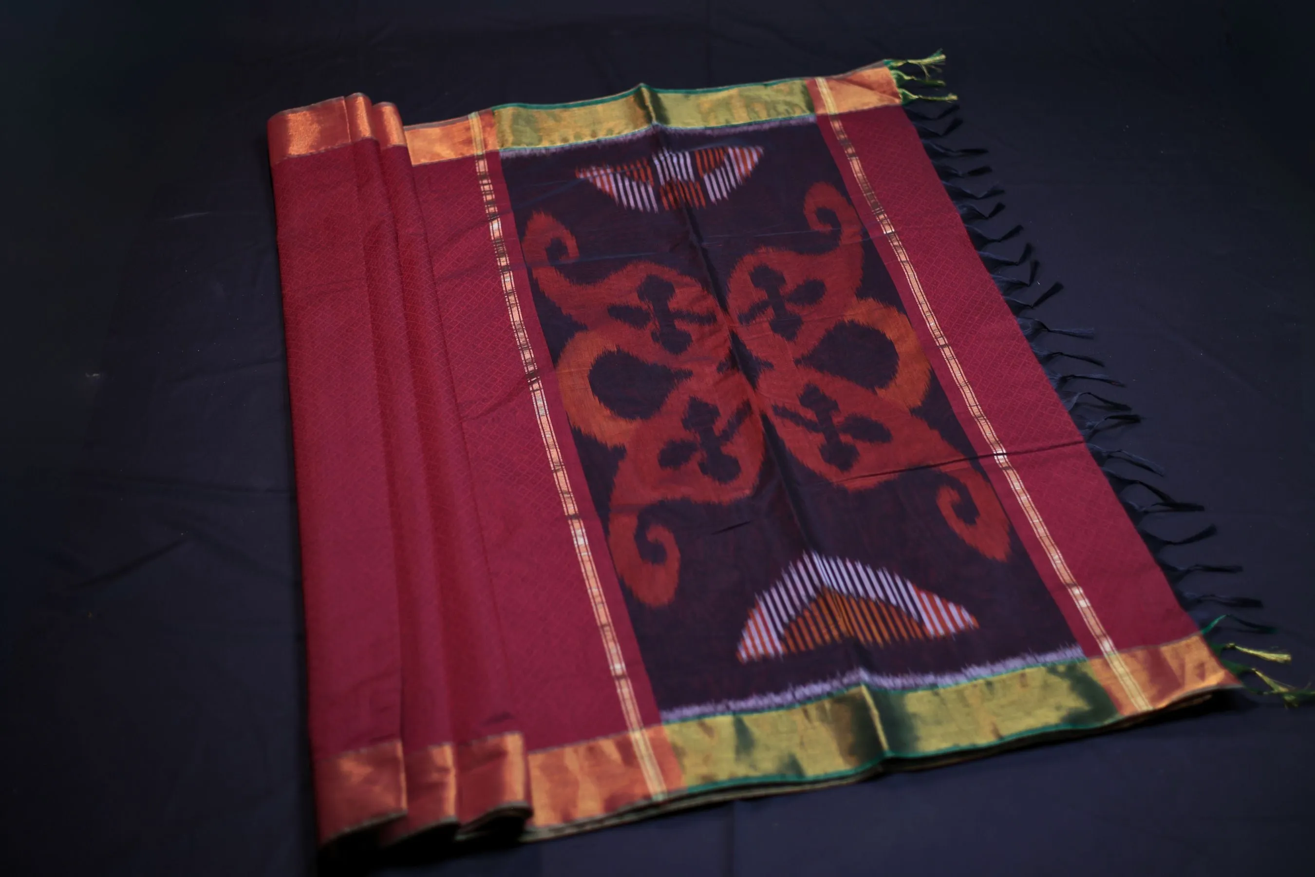 Elegant Soft Cotton Saree with Pochampally Ikkat Pallu and  Zari Border