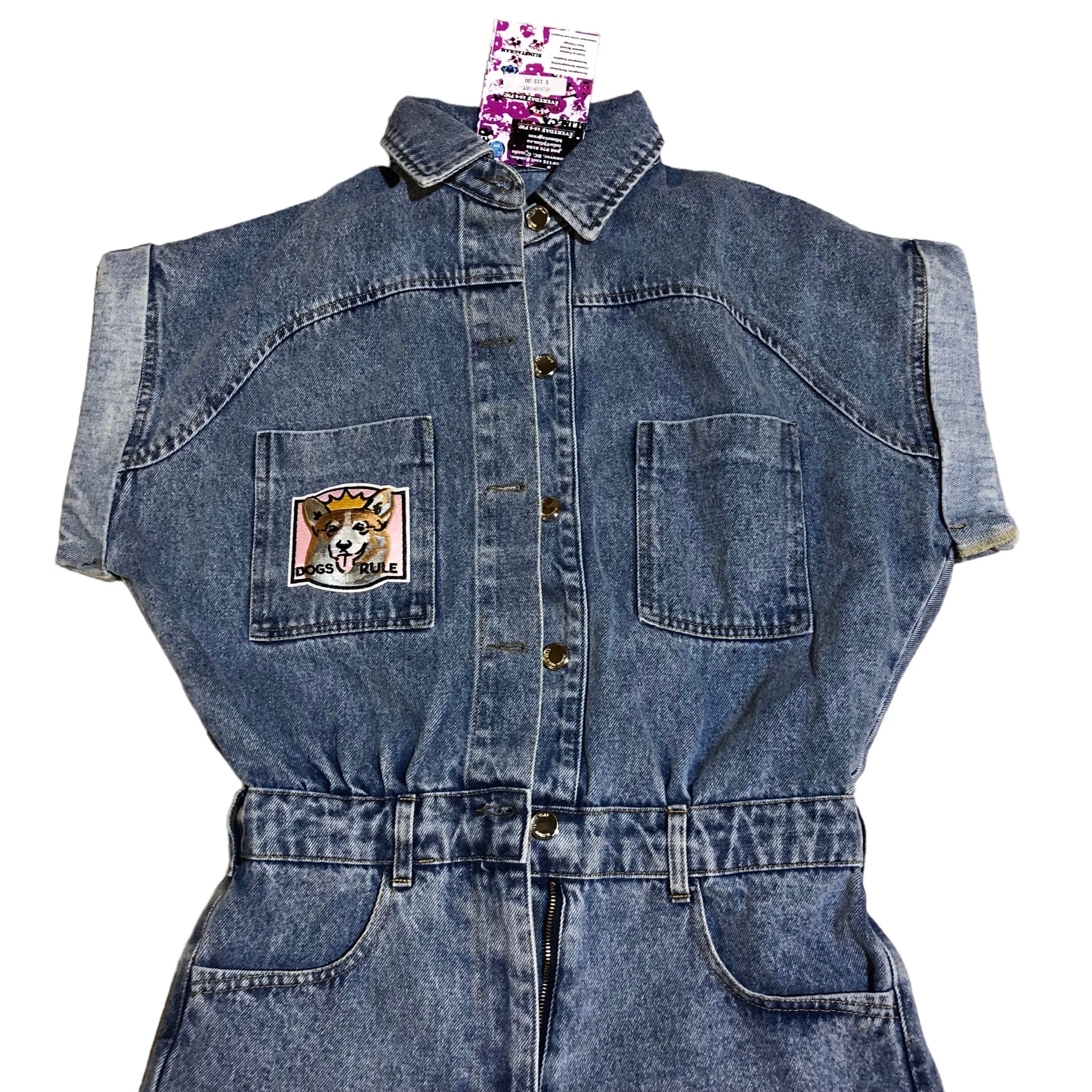 Embellished Shiba Blue Denim Jumpsuit