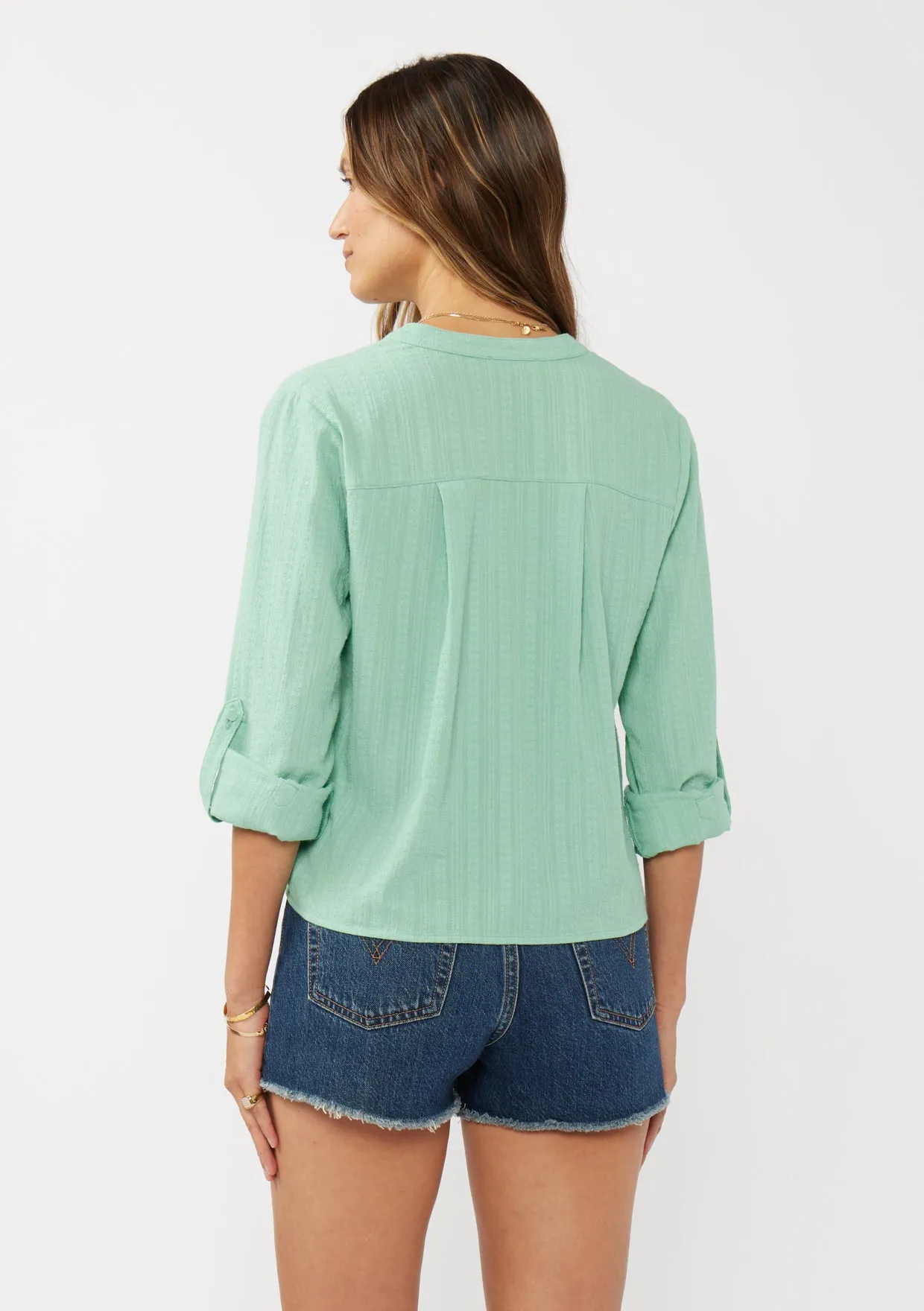 Embroidered Front Knot Long Sleeve Blouse