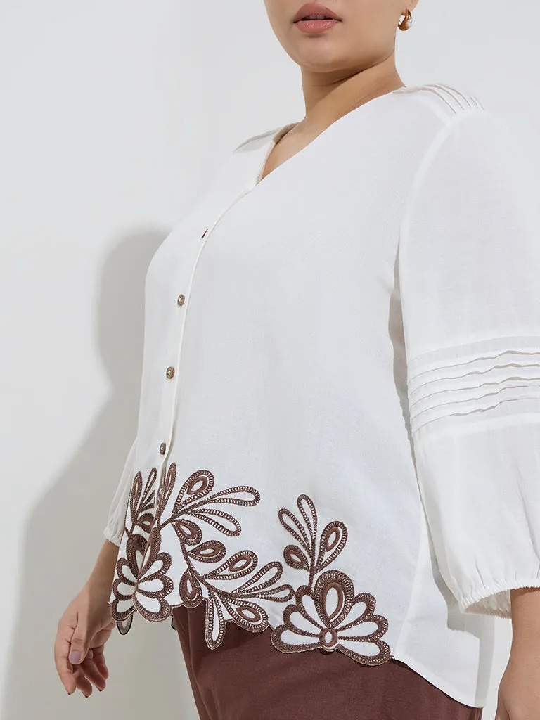 Gia White Floral Embroidered Blouse