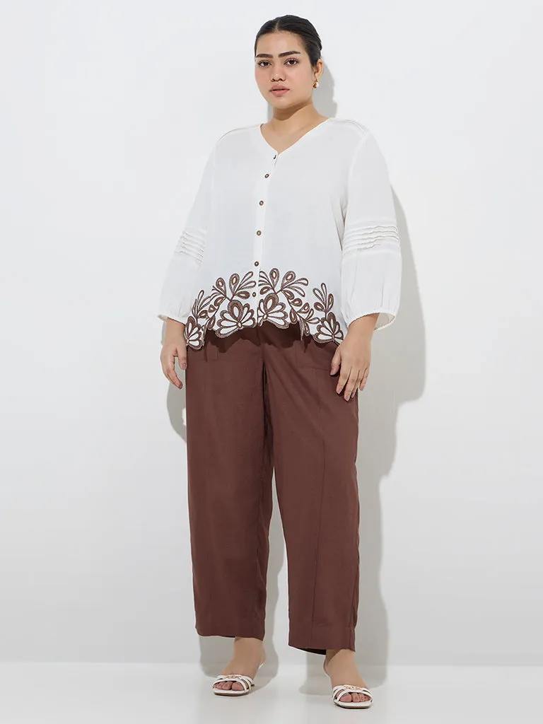 Gia White Floral Embroidered Blouse